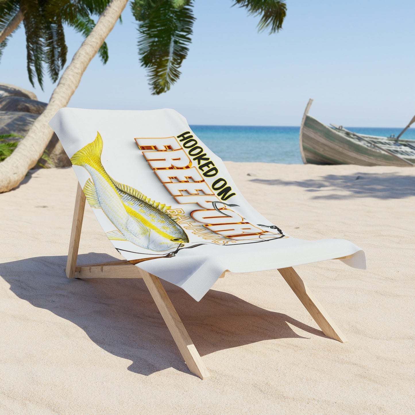 Hooked on Freeport Bahamas Yellowtail Fish Beach Towel | Fishing Souvenir