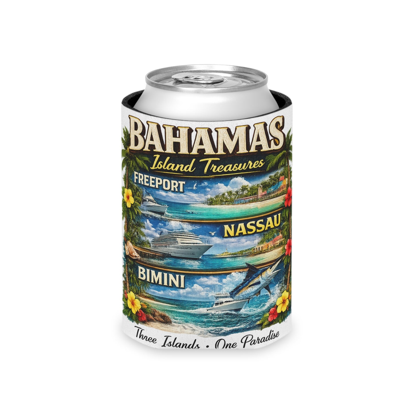 Can Cooler - Bahamas Island Treasures Tropical Vacation Souvenir (Freeport, Nassau, Bimini)
