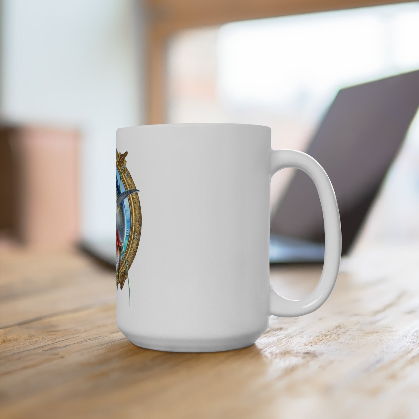 Yellowfin Tuna Porthole Illustration Mug | Fishing Boat Ocean Graphic 15oz