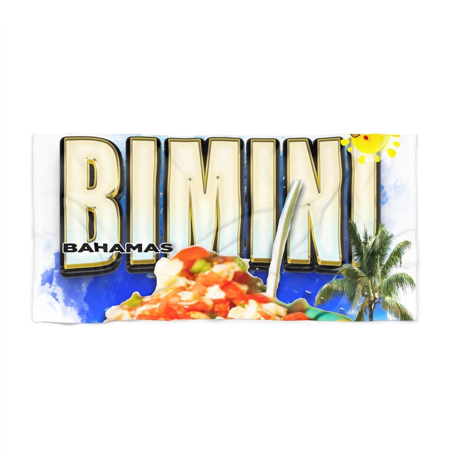 Bimini Bahamas Typography Beach Towel | Tropical Palm, Sunshine