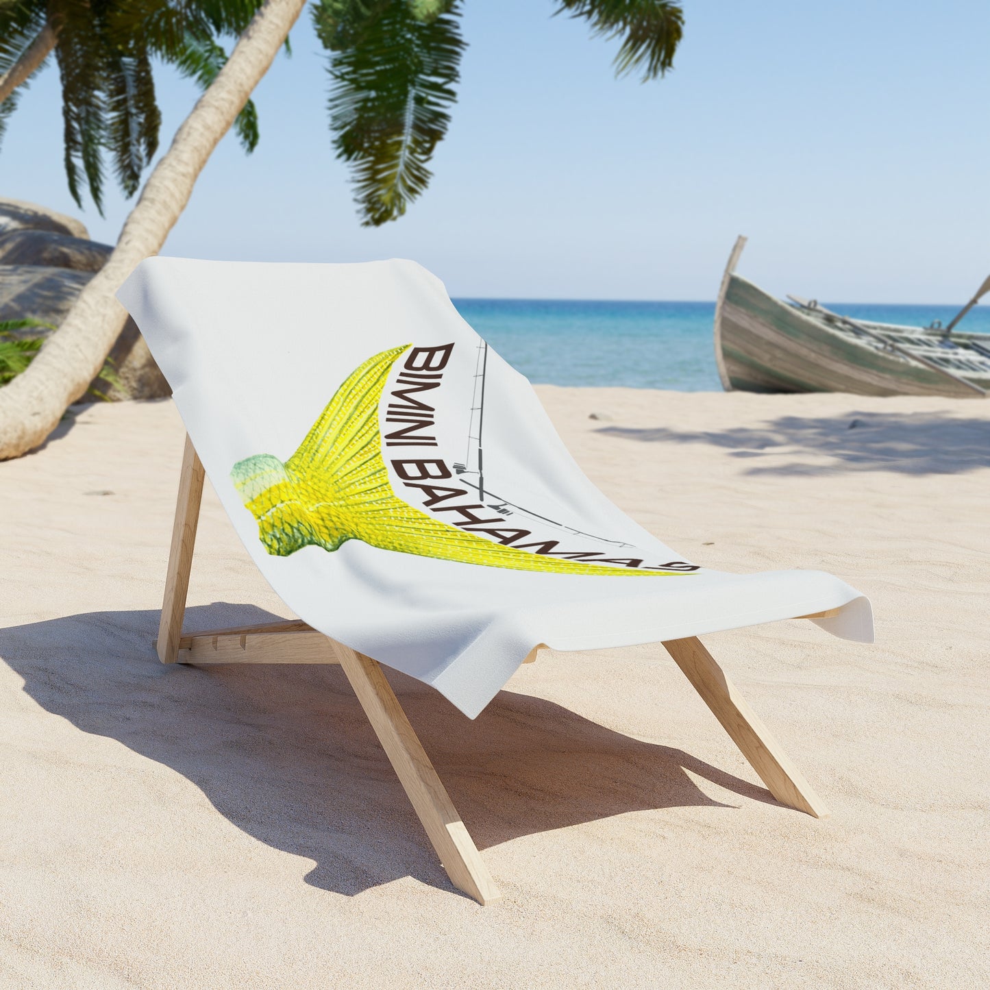 Bimini Bahamas yellow tailfish Beach Towel | fishing graphic, tropical souvenir