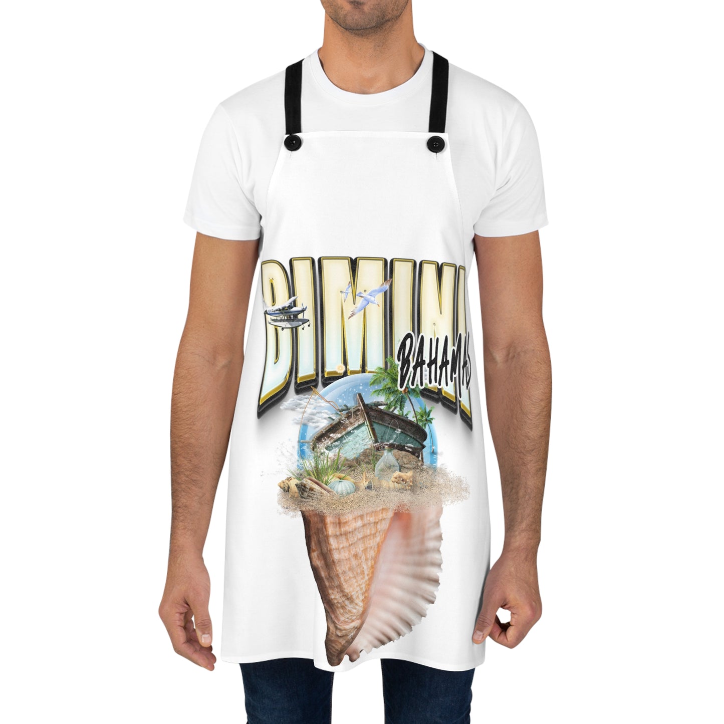 Bahamas Conch Shell Apron — 'Bimini' Tropical Island Kitchen Apron