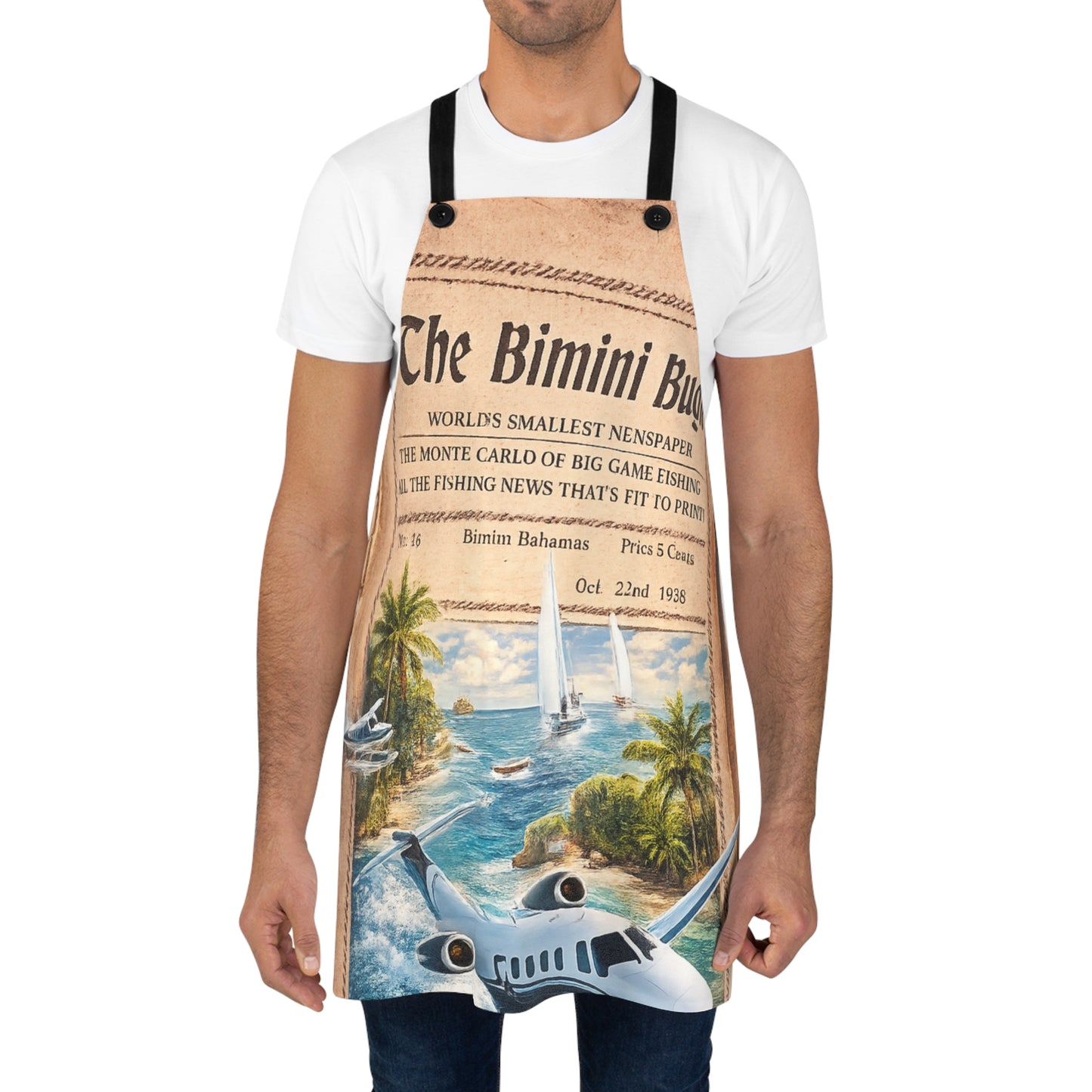 Bimini Bugle Vintage Newspaper Apron — Nautical Bahamas Fishing Print