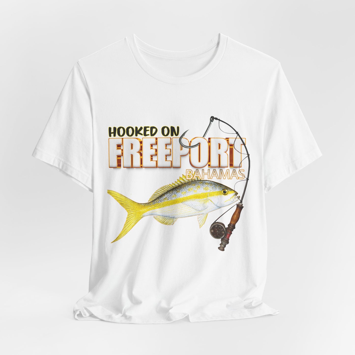 Hooked on Freeport Yellowtail Tee | Fishing Rod and Fish Graphic