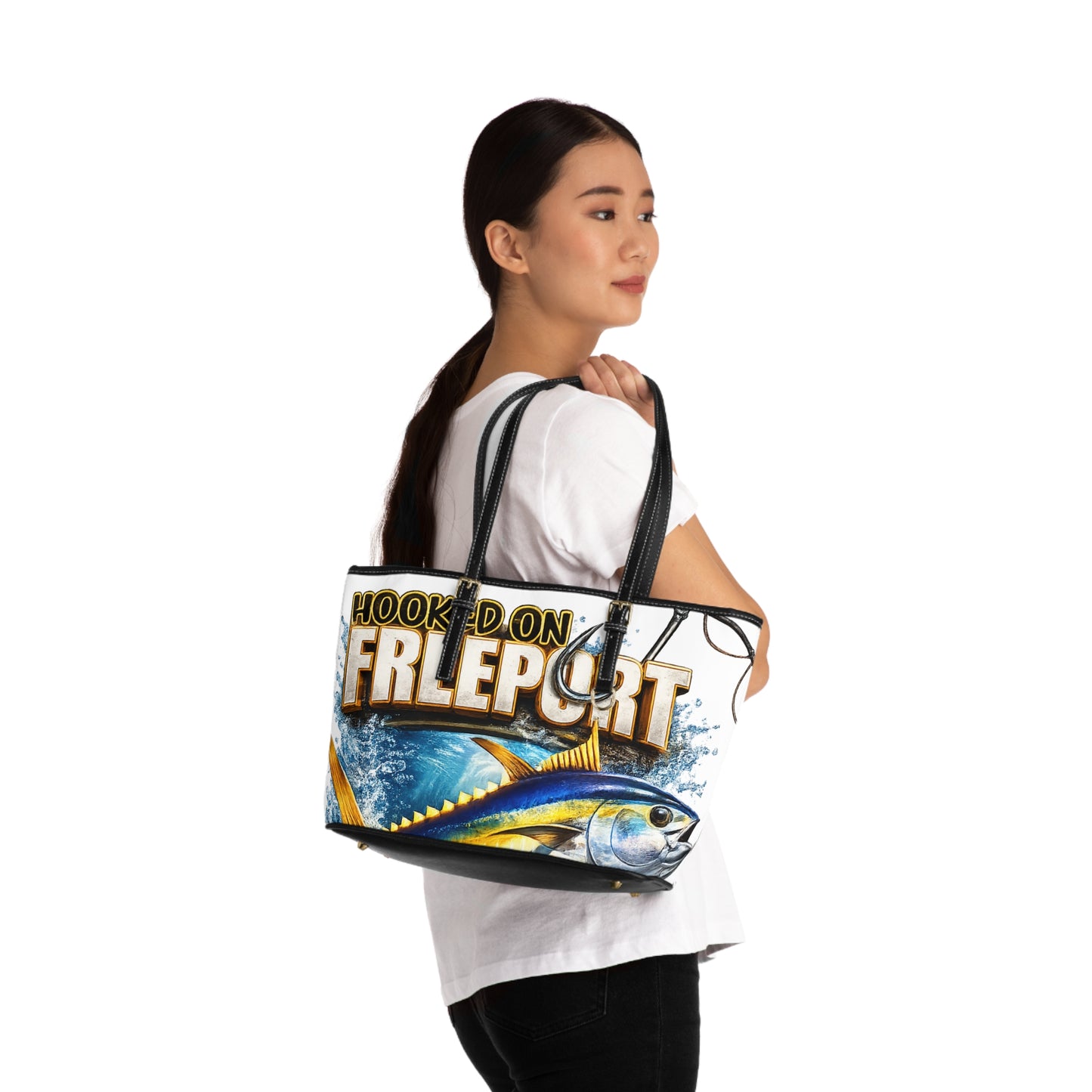 Tote Bag — "Hooked on Freeport" Tuna Fishing PU Shoulder Bag