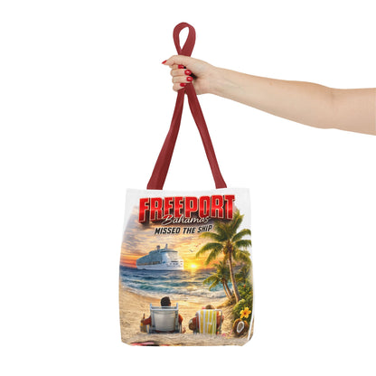 Freeport Bahamas 'Missed the Ship' Beach Tote Bag — Tropical Vacation Souvenir