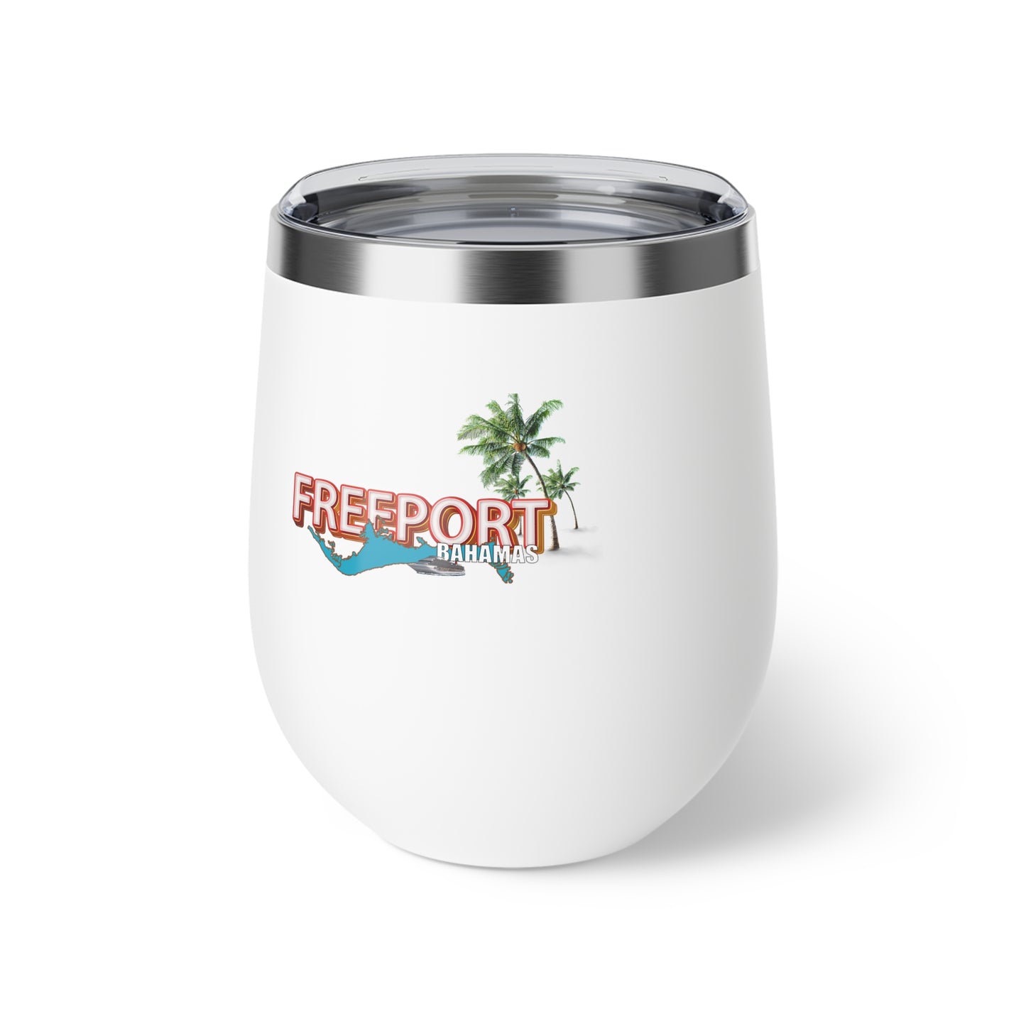 Freeport Bahamas palm tree logo Copper Vacuum Insulated Cup 12oz | Travel Tumbler