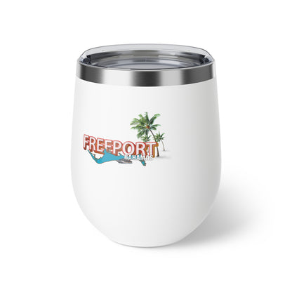 Freeport Bahamas palm tree logo Copper Vacuum Insulated Cup 12oz | Travel Tumbler