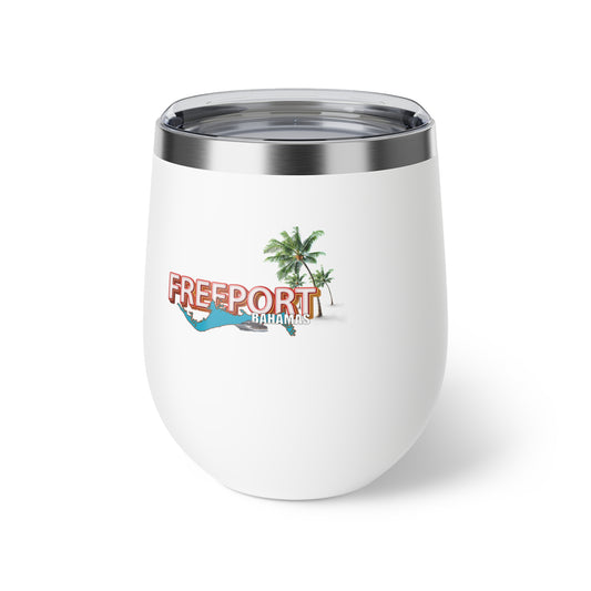 Freeport Bahamas palm tree logo Copper Vacuum Insulated Cup 12oz | Travel Tumbler