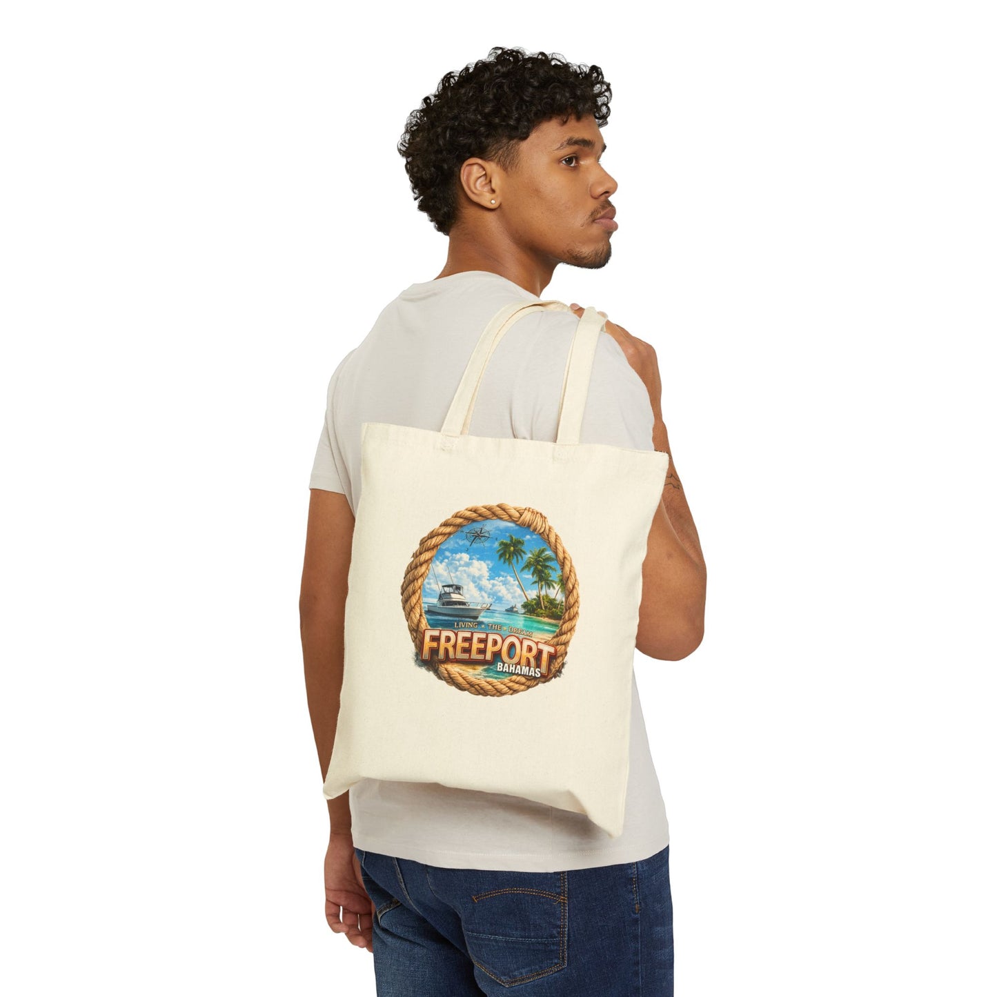 Freeport Bahamas Canvas Tote — Coastal Rope Beach Bag