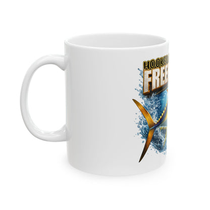Fishing Mug — "Hooked on Freeport" Tuna Design Ceramic Coffee Cup (11oz/15oz)