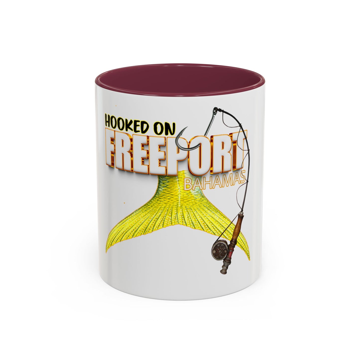 Hooked on Freeport Bahamas Mermaid Tail Fishing Mug | Two-Tone Accent