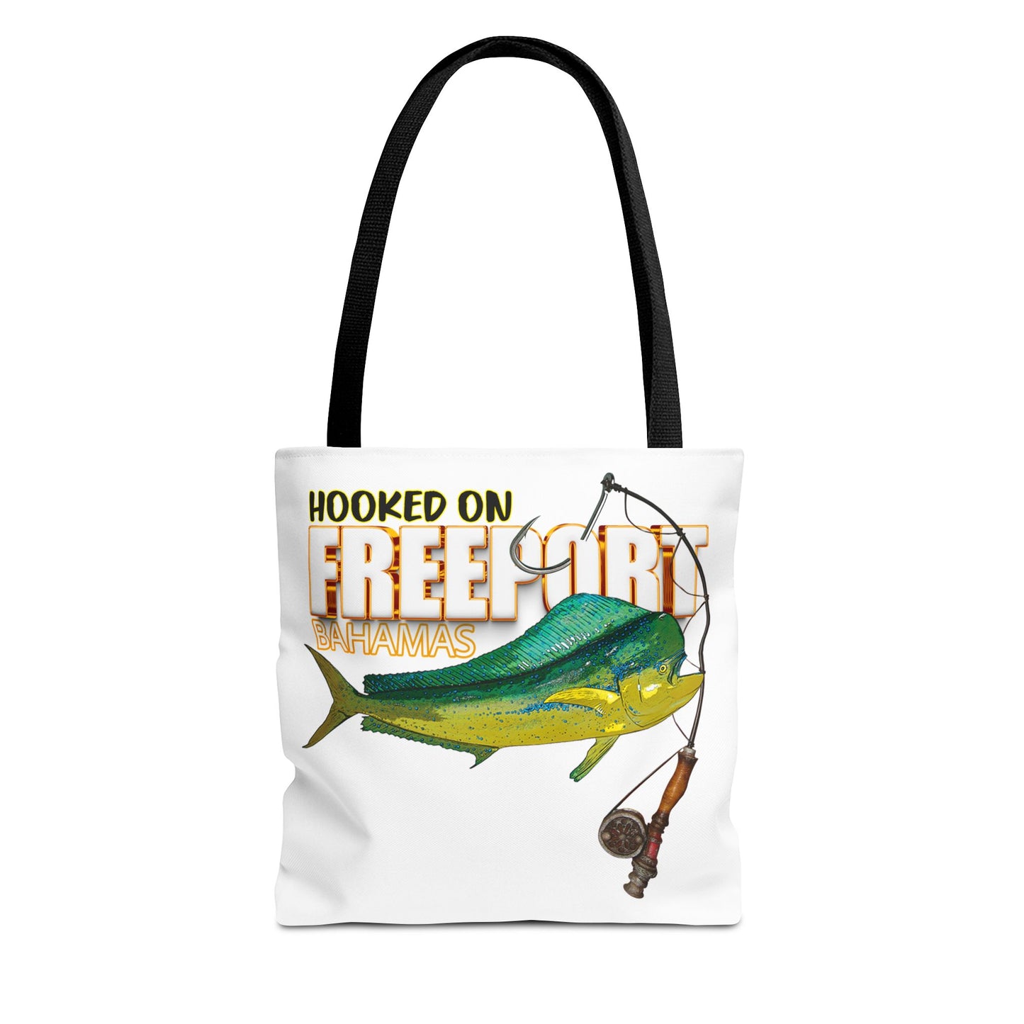 Mahi Mahi Fishing Tote — "Hooked on Free Spirit" All-Over Print Beach Tote