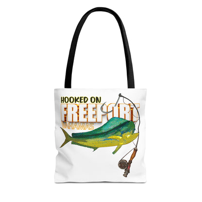Mahi Mahi Fishing Tote — "Hooked on Free Spirit" All-Over Print Beach Tote