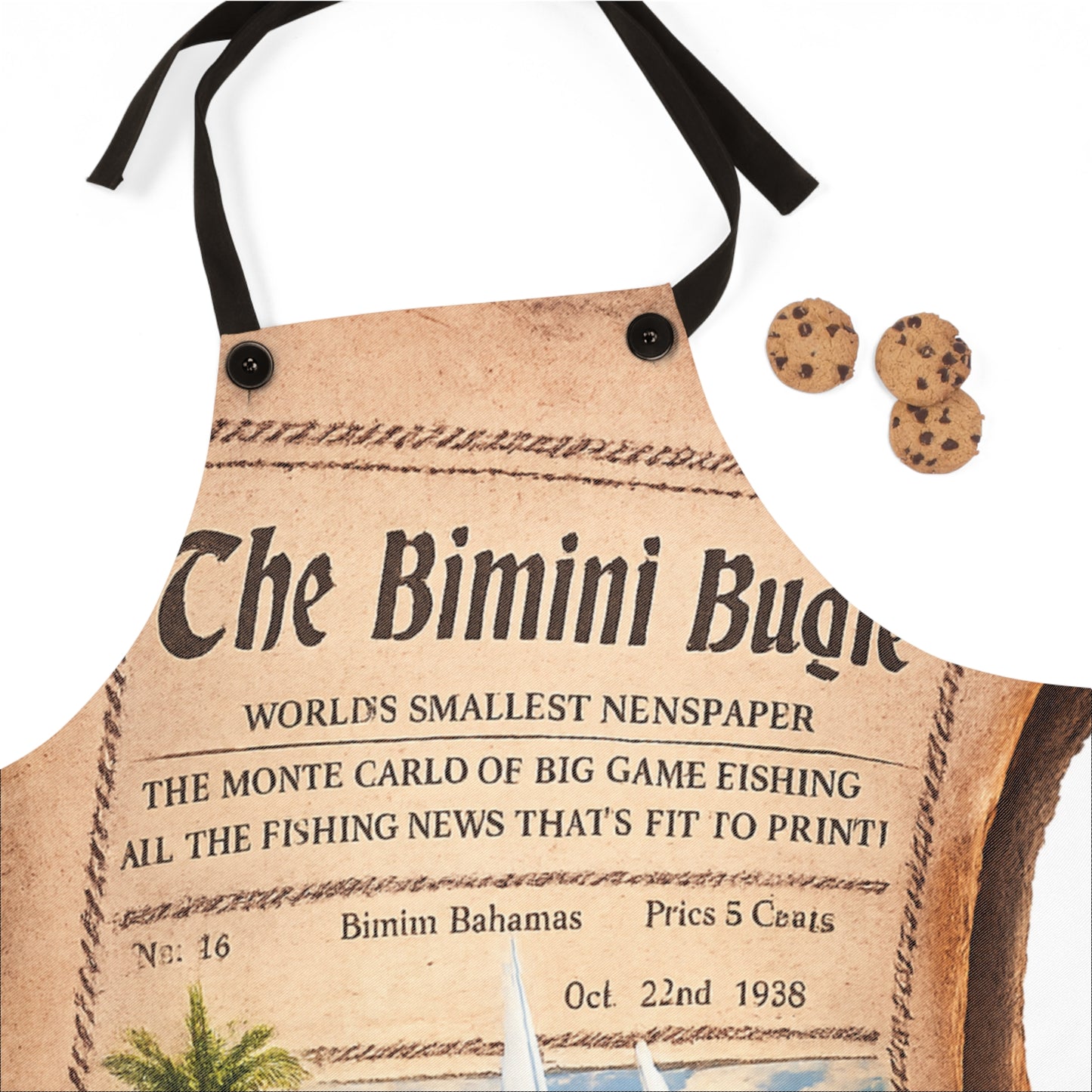 Bimini Bugle Vintage Newspaper Apron — Nautical Bahamas Fishing Print