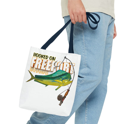 Mahi Mahi Fishing Tote — "Hooked on Free Spirit" All-Over Print Beach Tote