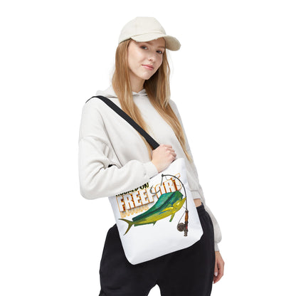Mahi Mahi Fishing Tote — "Hooked on Free Spirit" All-Over Print Beach Tote