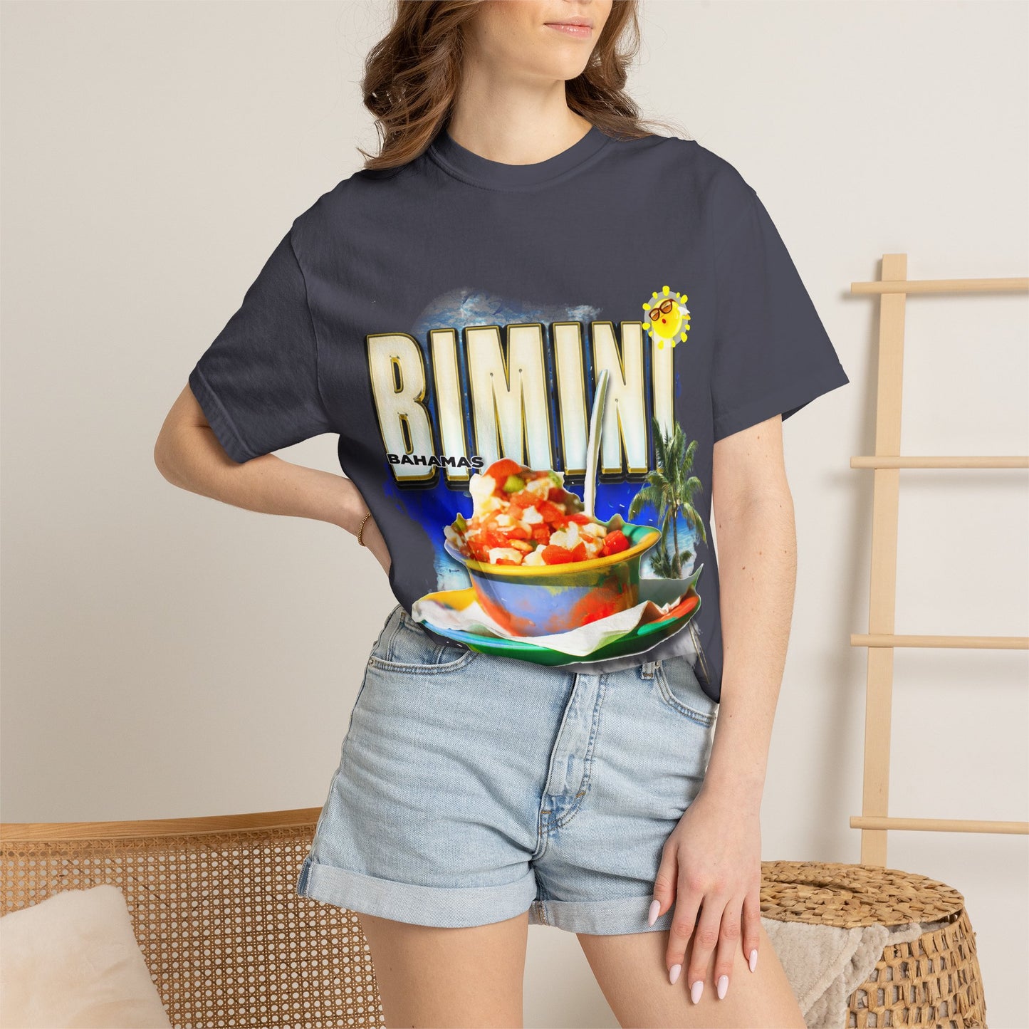 Rimini Beach Bowl T-Shirt | Italian Seaside, Palm Tree, Retro Postcard