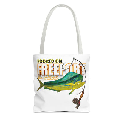 Mahi Mahi Fishing Tote — "Hooked on Free Spirit" All-Over Print Beach Tote