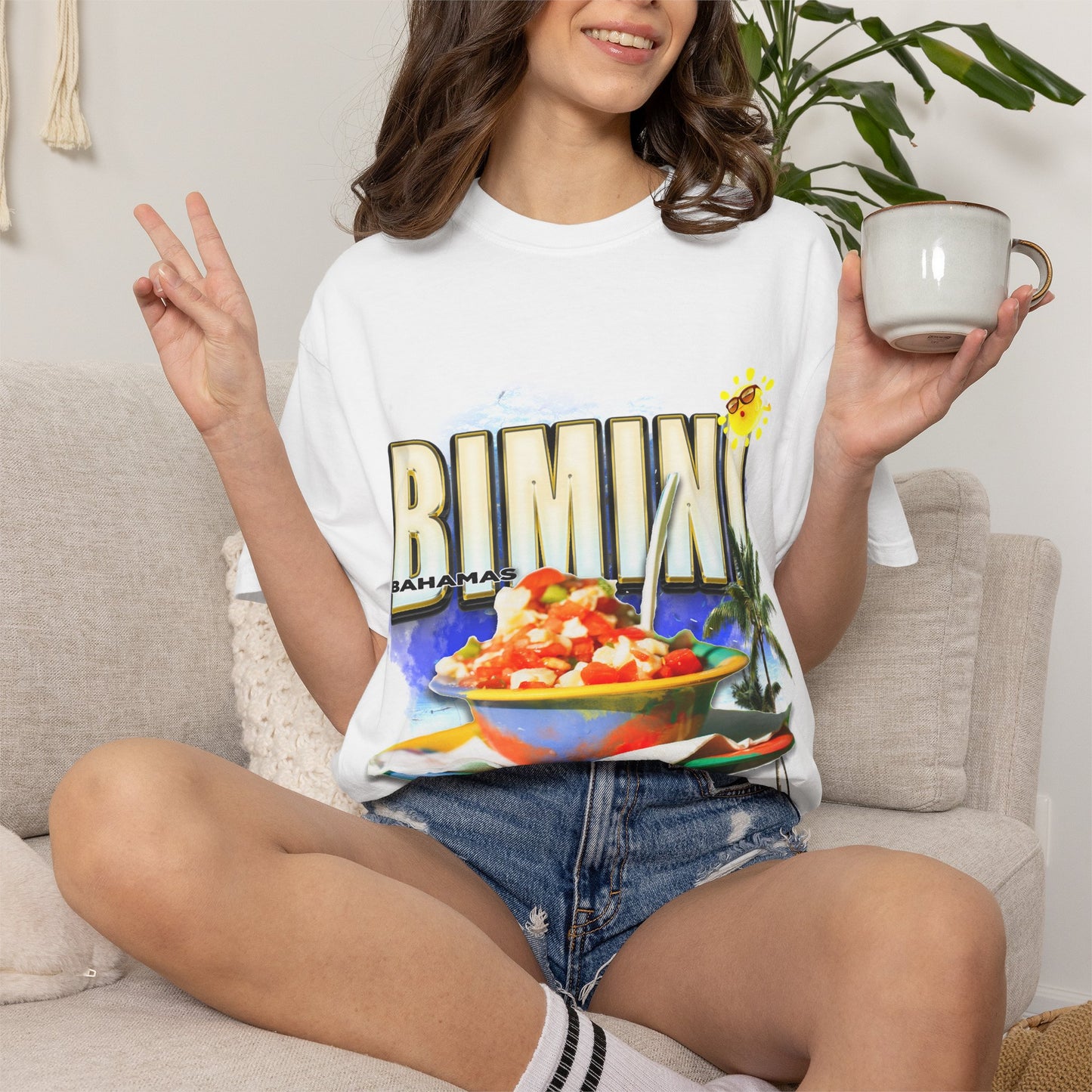 Rimini Beach Bowl T-Shirt | Italian Seaside, Palm Tree, Retro Postcard