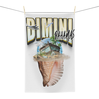 Bahamas Shell Postcard Tea Towel — Vintage Bimini Beach Souvenir