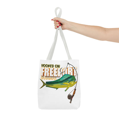 Mahi Mahi Fishing Tote — "Hooked on Free Spirit" All-Over Print Beach Tote