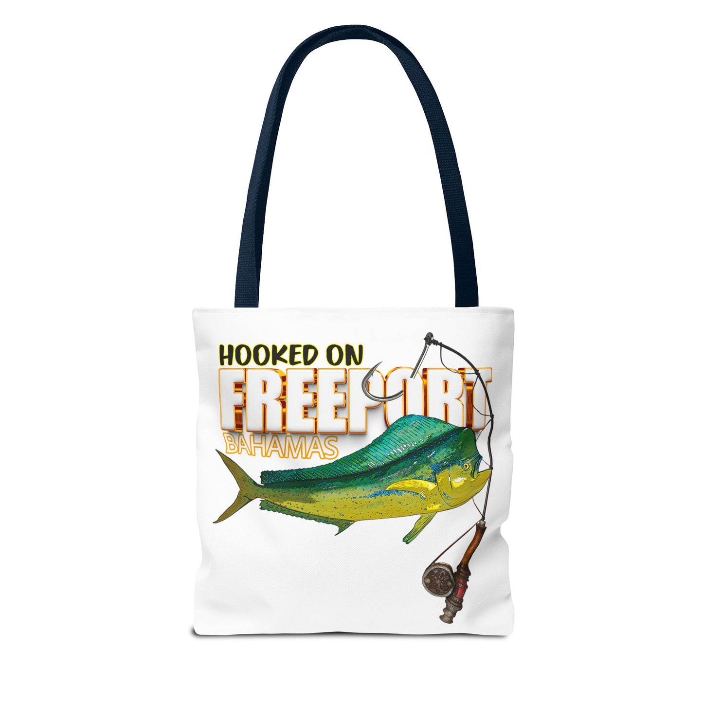 Mahi Mahi Fishing Tote — "Hooked on Free Spirit" All-Over Print Beach Tote