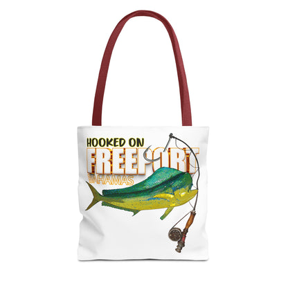 Mahi Mahi Fishing Tote — "Hooked on Free Spirit" All-Over Print Beach Tote
