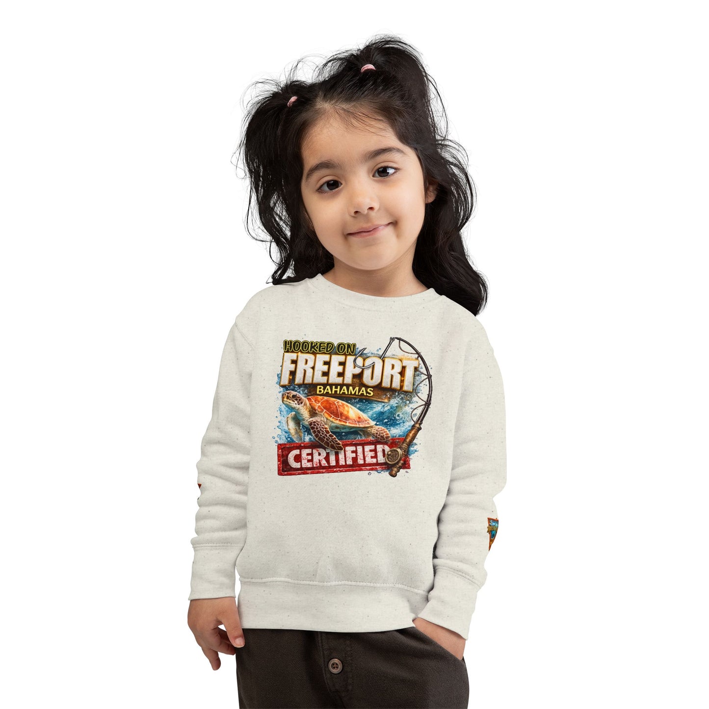 Toddler Sweatshirt - "Hooked on Freeport Bahamas Certified" Fishing Graphic