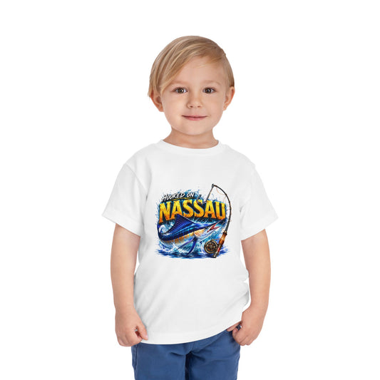 Toddler Fishing Tee — "Hooked on Nassau" Kids Short Sleeve Shirt