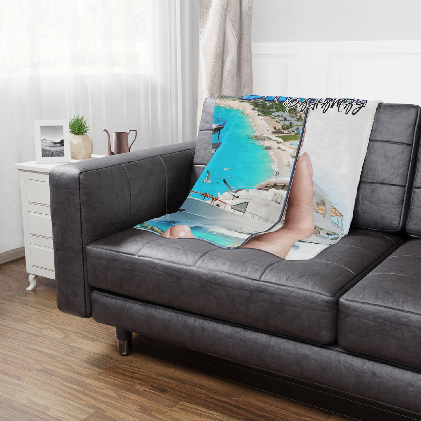 Bimini Bahamas Yacht Beach Minky Blanket | Tropical Ocean Cruise Throw