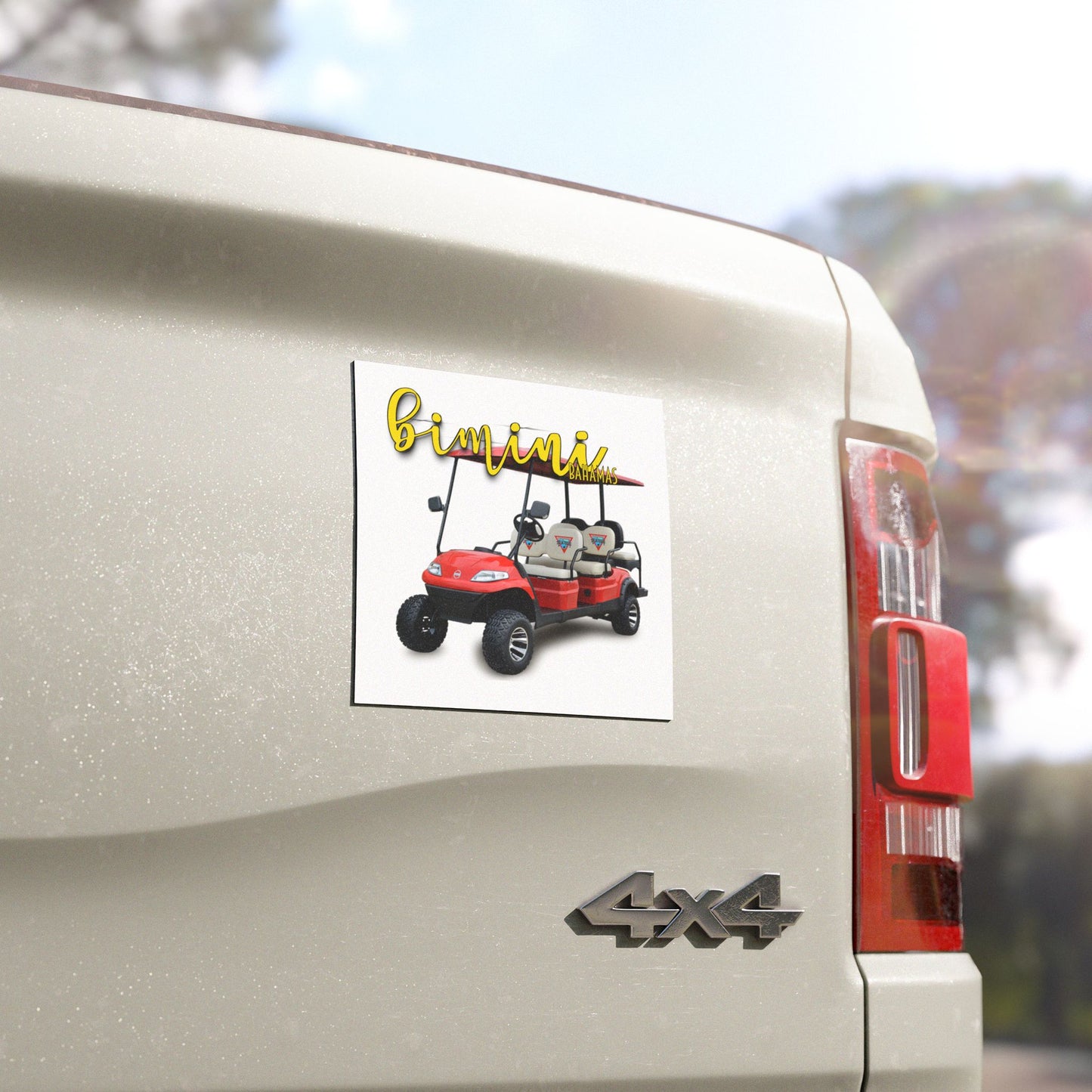 Bimini Bahamas Golf Cart Magnet — Red Golf Buggy Scenic Travel Sticker