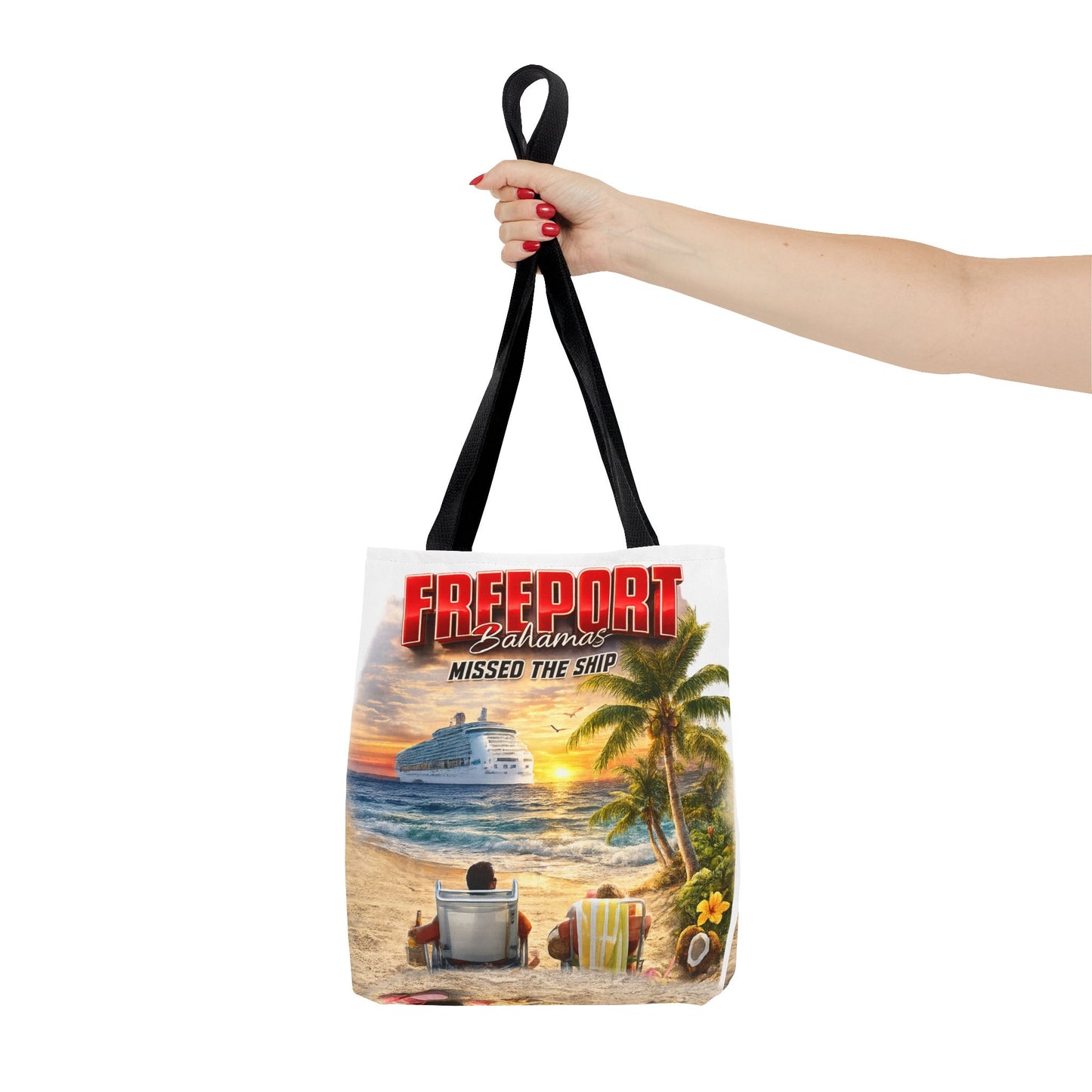 Freeport Bahamas 'Missed the Ship' Beach Tote Bag — Tropical Vacation Souvenir