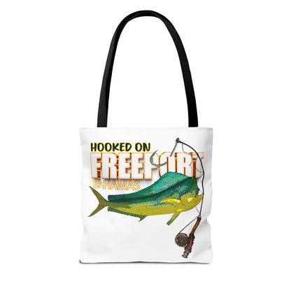 Mahi Mahi Fishing Tote — "Hooked on Free Spirit" All-Over Print Beach Tote