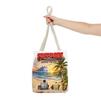 Freeport Bahamas 'Missed the Ship' Beach Tote Bag — Tropical Vacation Souvenir