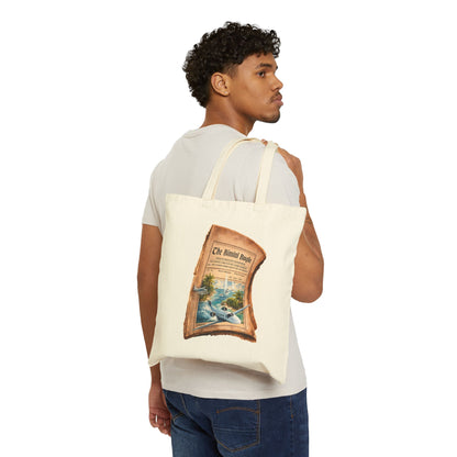 Vintage Newspaper Scenic Canvas Tote Bag — 'The Botanical Bugle' Travel Print
