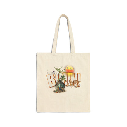 Beachy Canvas Tote Bag — "Beach Vibes" Palm Tree Sunset Tote