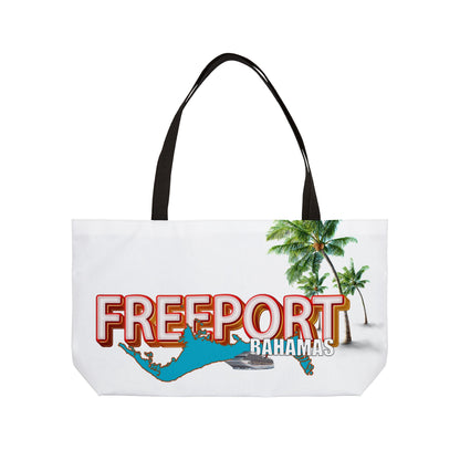 Freeport Bahamas map Weekender Tote Bag | Palm Tree Beach Vacation
