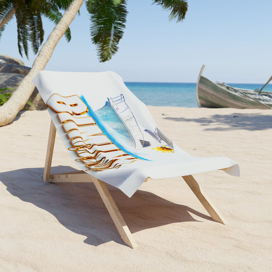 Bimini Boat Illustration Beach Towel | Tropical Sun & Yacht Design