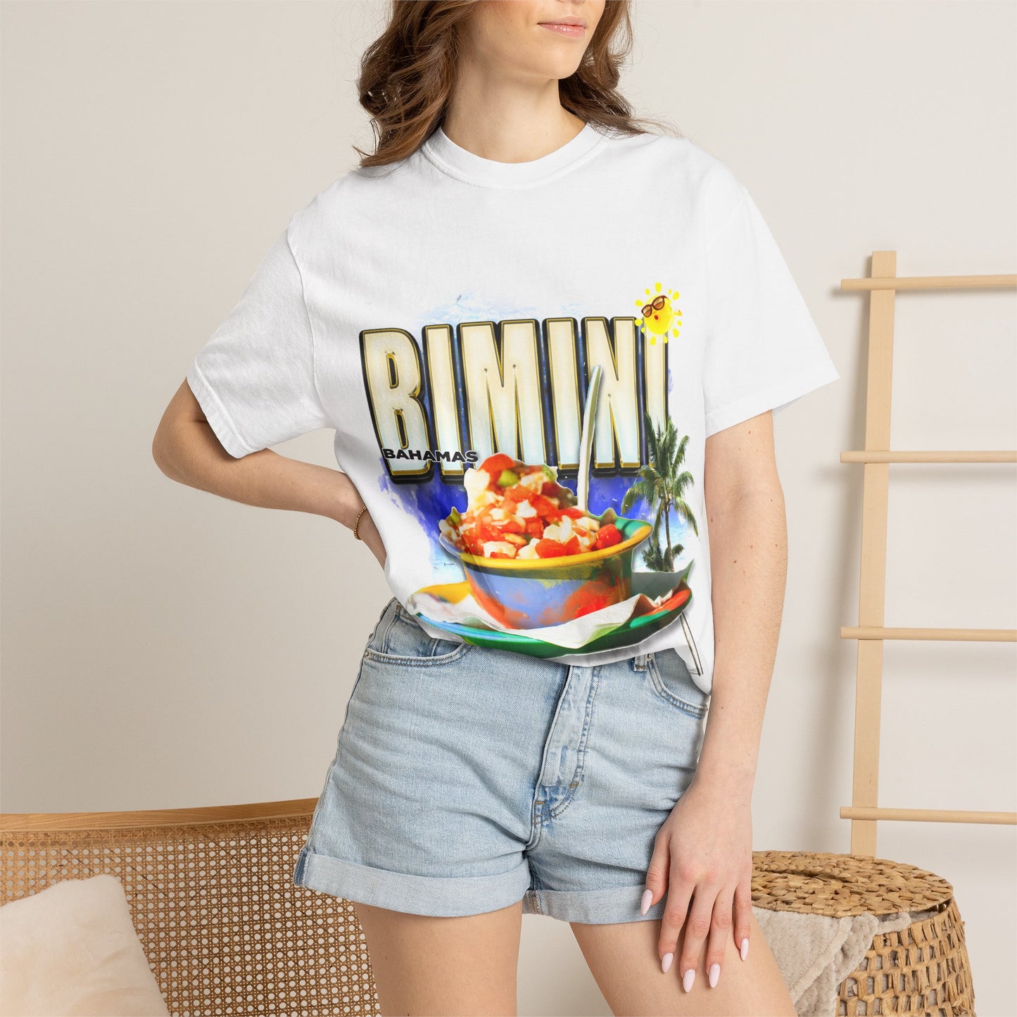 Rimini Beach Bowl T-Shirt | Italian Seaside, Palm Tree, Retro Postcard