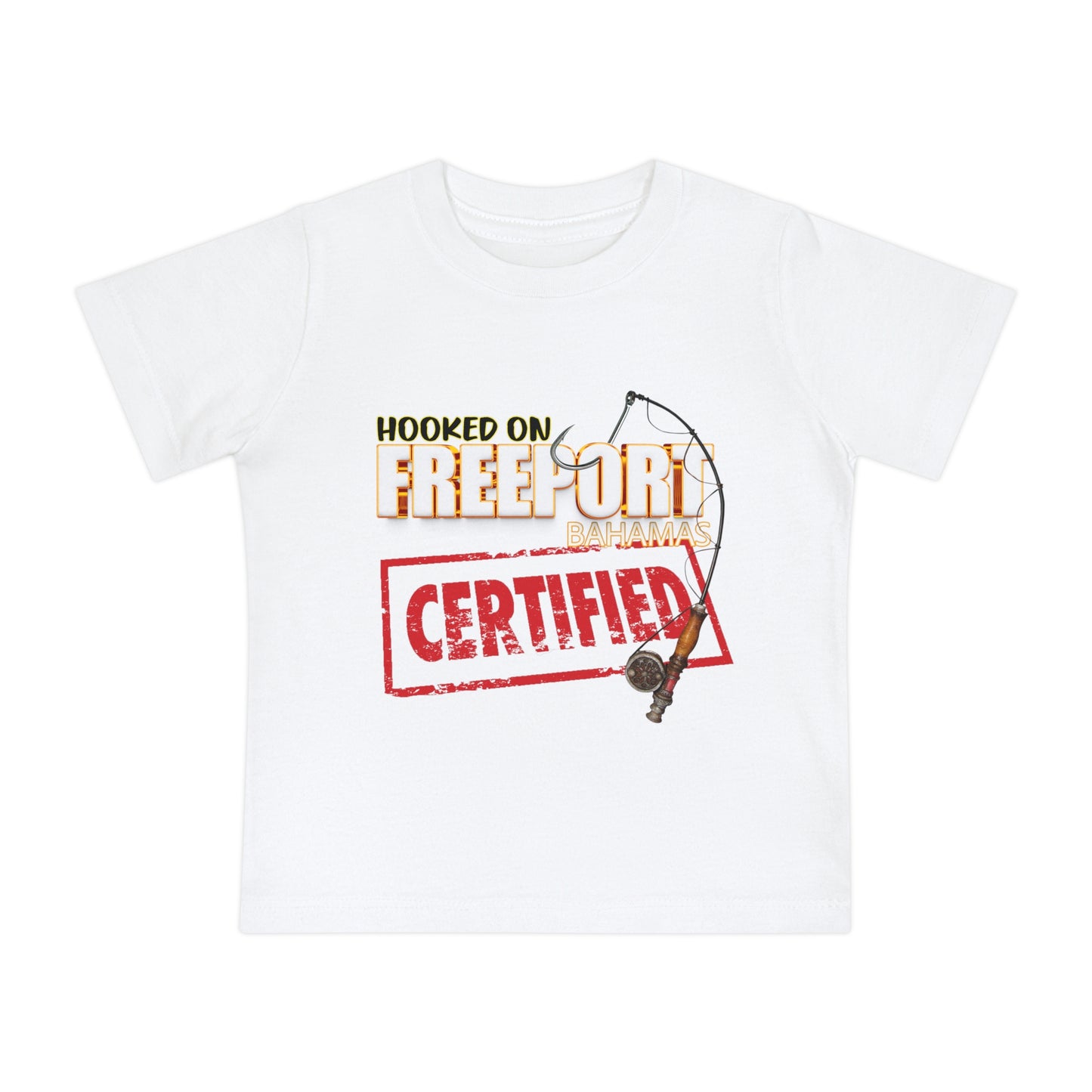Hooked on Freeport Certified Baby T-Shirt | Fishing Rod Graphic