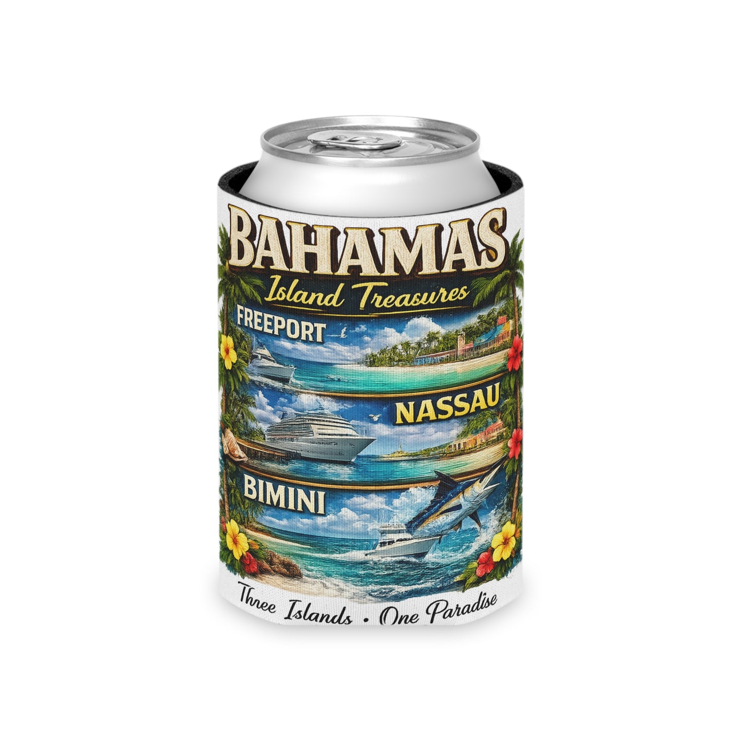 Can Cooler - Bahamas Island Treasures Tropical Vacation Souvenir (Freeport, Nassau, Bimini)