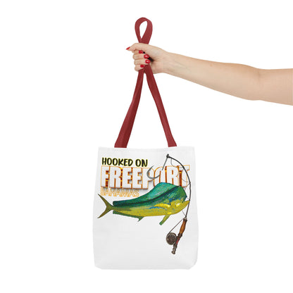 Mahi Mahi Fishing Tote — "Hooked on Free Spirit" All-Over Print Beach Tote