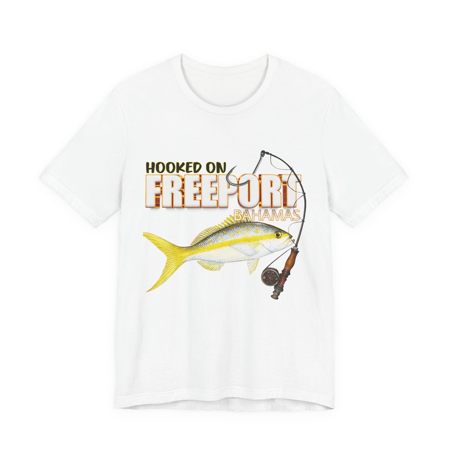 Hooked on Freeport Yellowtail Tee | Fishing Rod and Fish Graphic