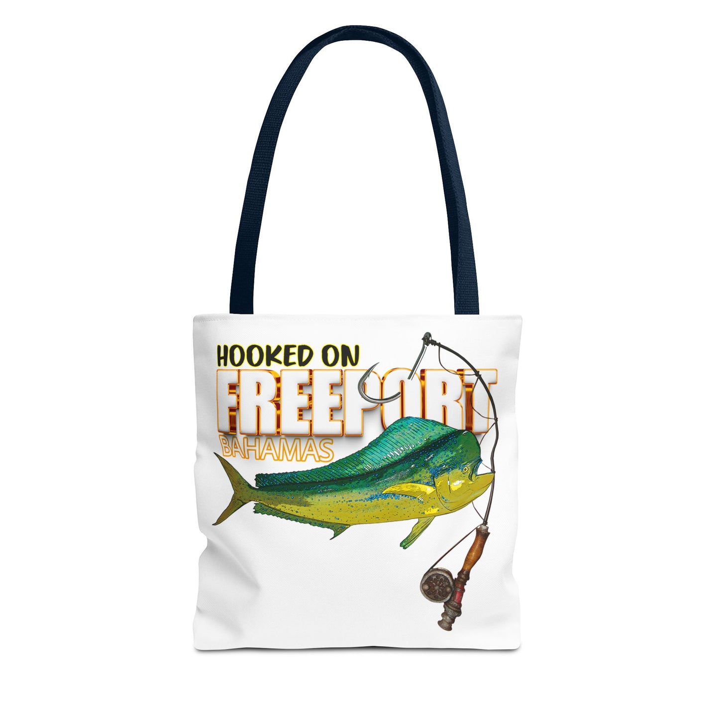 Mahi Mahi Fishing Tote — "Hooked on Free Spirit" All-Over Print Beach Tote