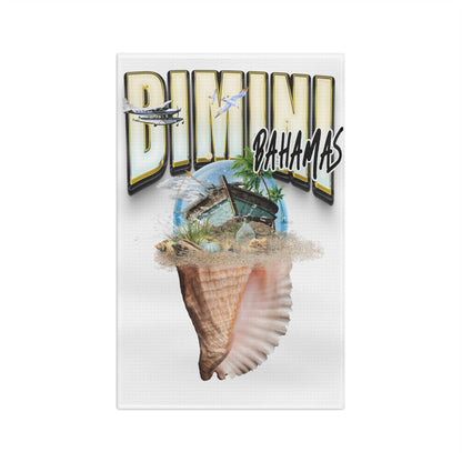 Bahamas Shell Postcard Tea Towel — Vintage Bimini Beach Souvenir