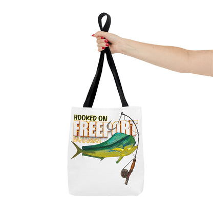 Mahi Mahi Fishing Tote — "Hooked on Free Spirit" All-Over Print Beach Tote