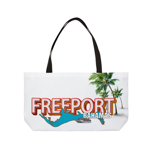 Freeport Bahamas map Weekender Tote Bag | Palm Tree Beach Vacation