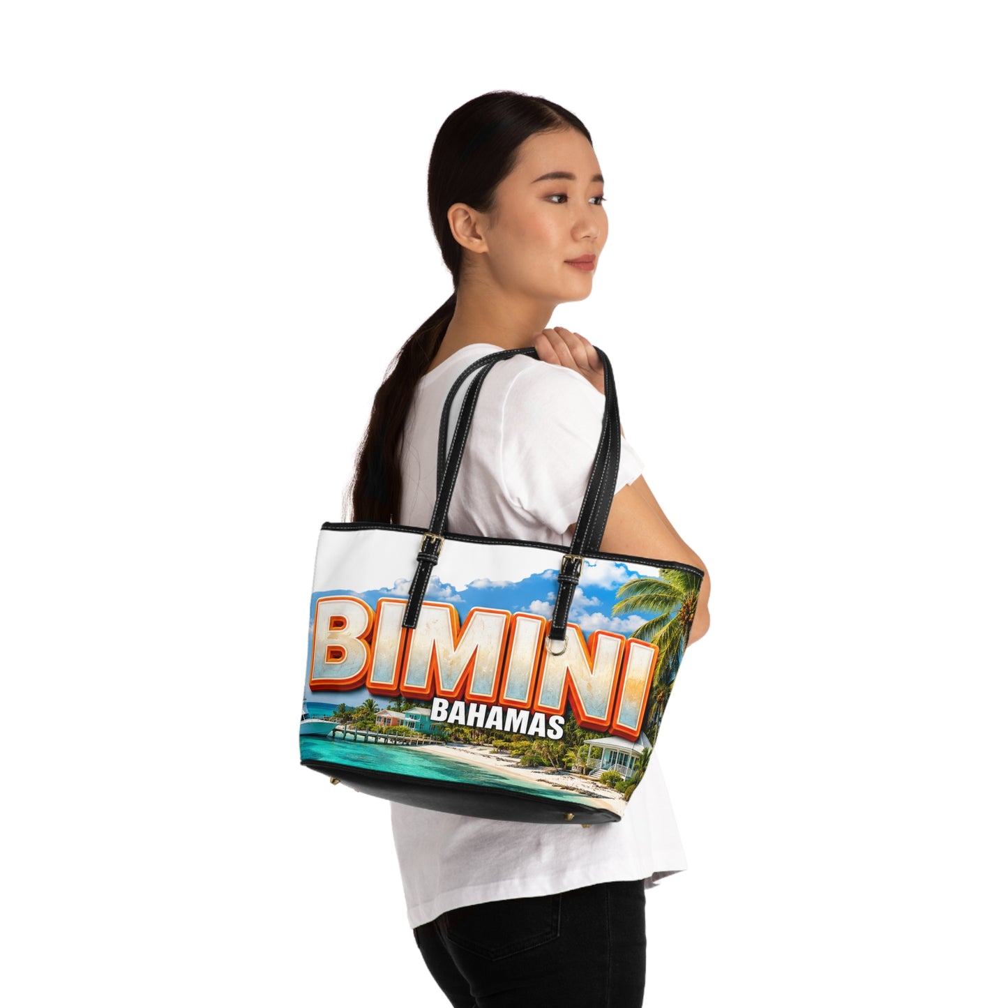 Bimini Bahamas PU Leather Shoulder Bag – Tropical Beach Tote Souvenir