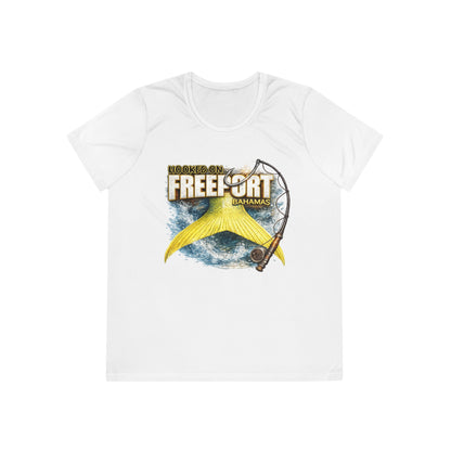 Freeport Bahamas Ladies Tee – Yellow Marlin Fishing Graphic Shirt